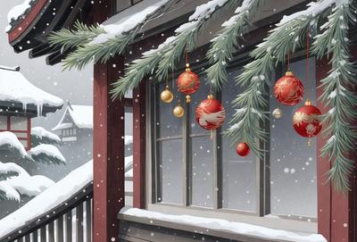 The primary subject of the image is a house with a snow-covered roof. The setting is a winter scene with snow falling around the house. The visual style is an illustration or drawing, giving the image a whimsical and artistic appearance. The colors and mood are predominantly white and cold, reflecting the winter season and the snow-covered environment.